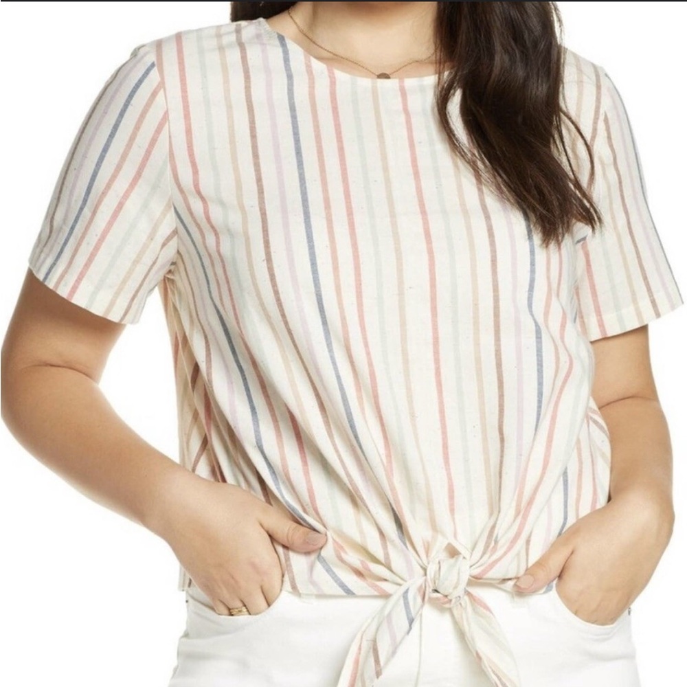Madewell Rainbow Stripe Button Back Tee